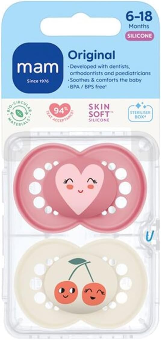 MAM Original Dummies, 6-18M, 2 Pack, Orthodontic Design, Blue