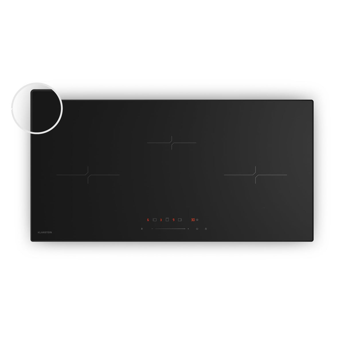 Klarstein Velaire Induction Hob 90 cm – 5 Zone Cooktop 7200W, Touch Slider, 9 Power Levels, 2 Flex Zones, Residual Heat Indicator