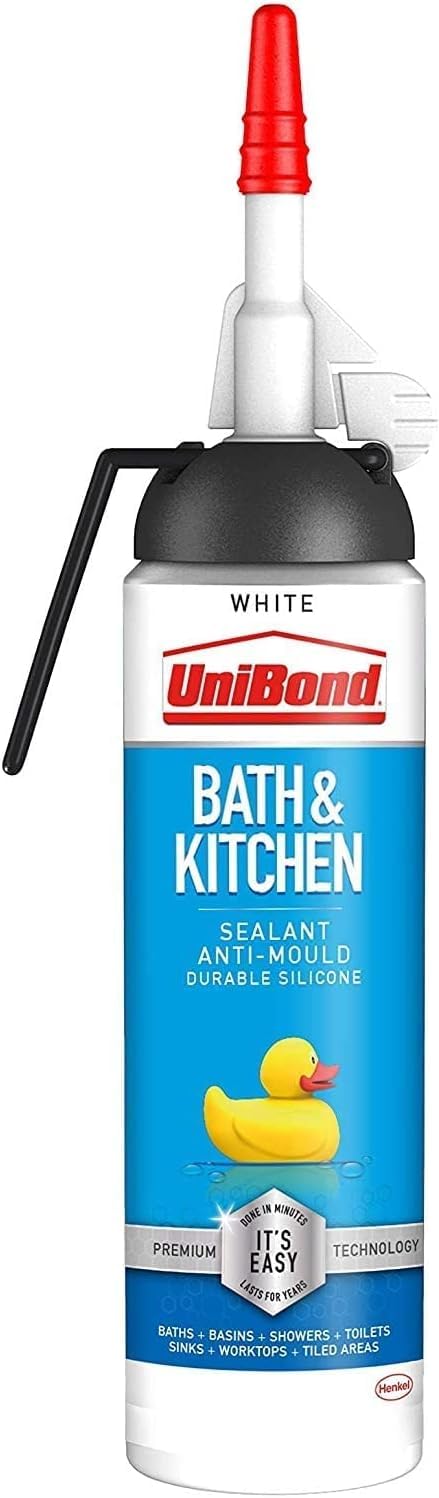 UniBond Bath & Kitchen Sealant, Mould Resistant White Silicone, 1 x 104 g