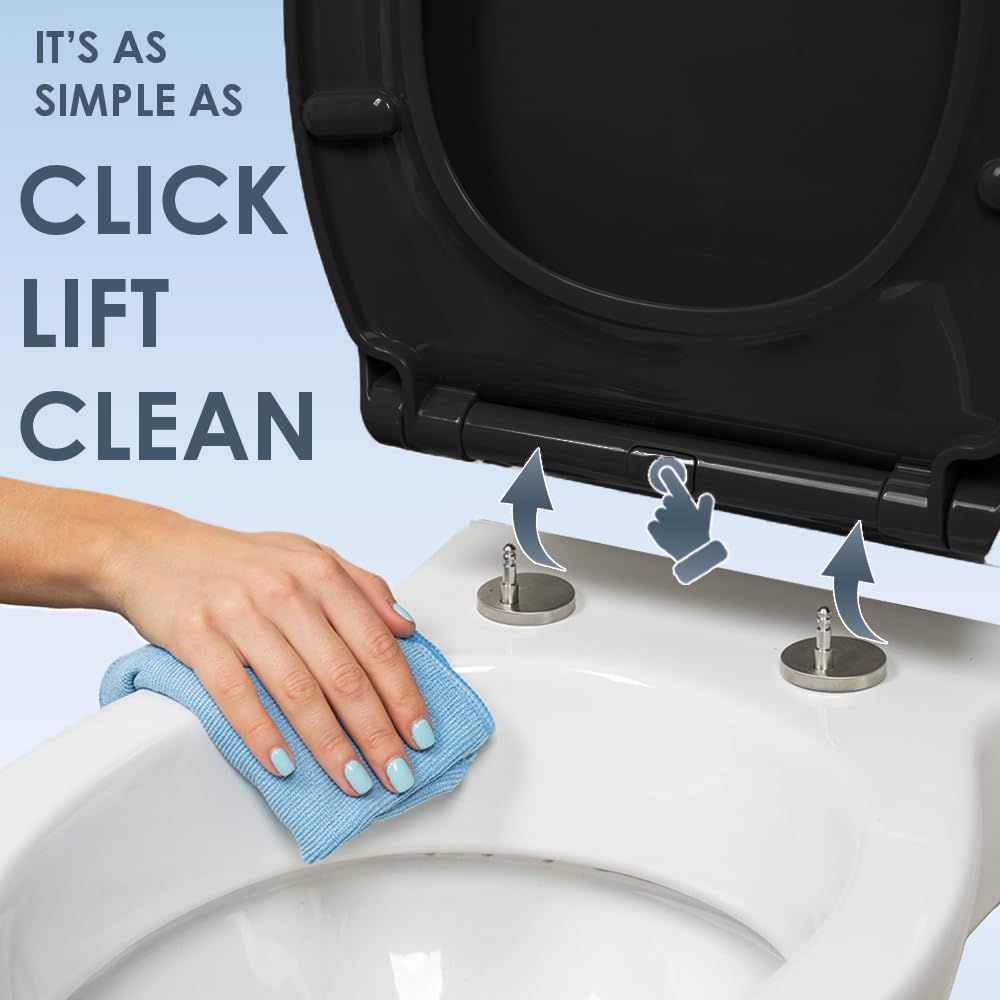AQUALONA® Premium Thermoplastic Toilet Seat Soft Close Hardwearing Seat with Two Button Hinge Release D Shaped Easy to Clean Simple Installation Top and Bottom Fittings (White - D Shape)