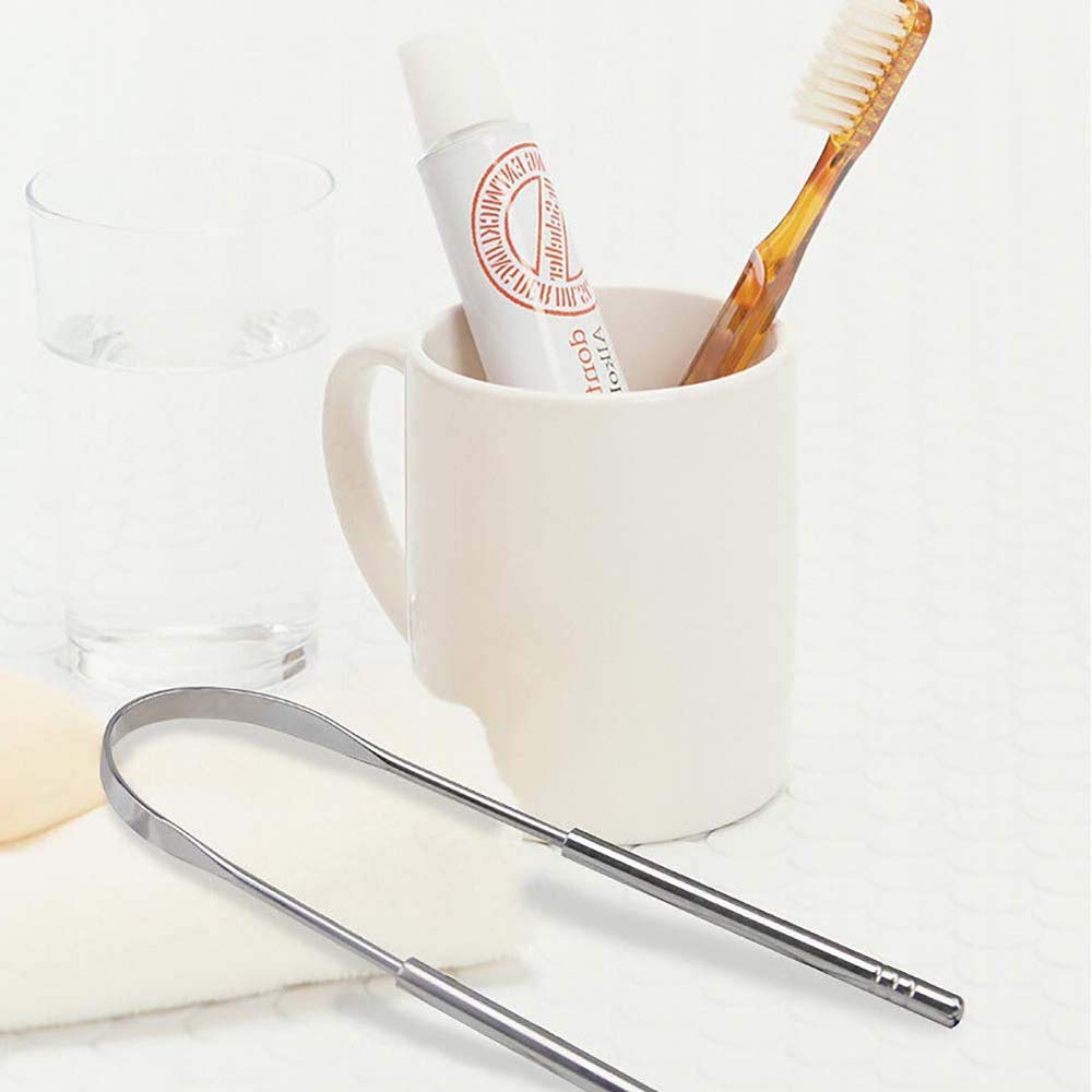 Tongue Scraper Stainless Steel,Tongue Cleaners Fresh Breath Restored Taste U Size(2Pcs)