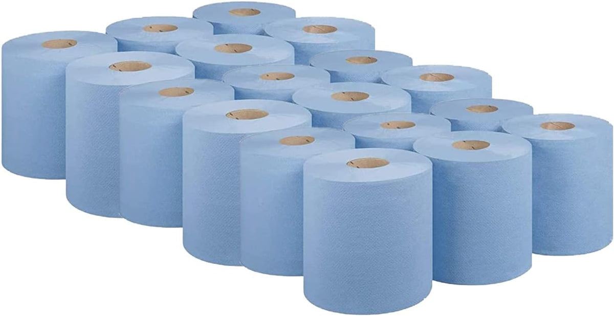 Bargain Factory Blue CENTREFEED Rolls 2 PLY 18 Pack Paper Towels Hand Towel Tissue Premium Quality Wall Mounted Lockable Rolls 100m