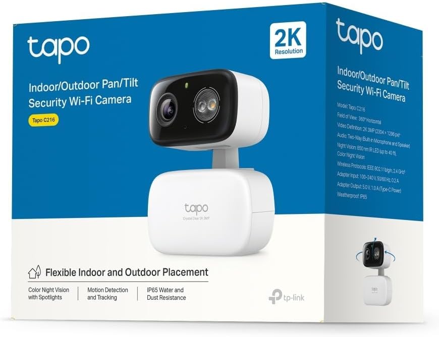 Tapo C216 2K 3MP Pan/Tilt Indoor Outdoor Security Camera Spotlights Camera