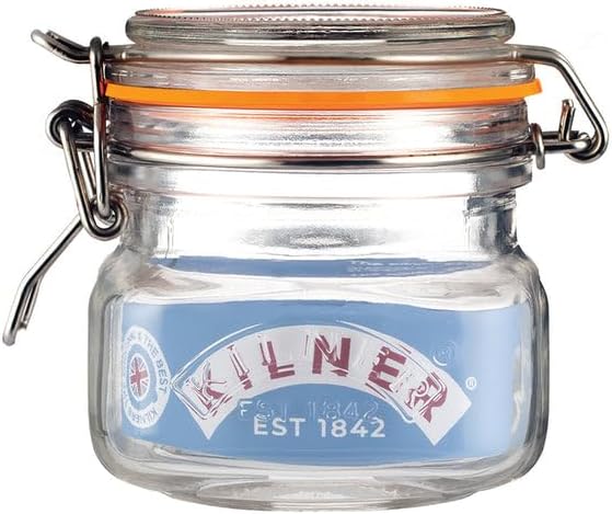 Kilner Square Clip Top Jar 250ml (0.25L) Airtight Glass Jar for Storing Herbs Spices Dried Fruits Nuts and Seeds