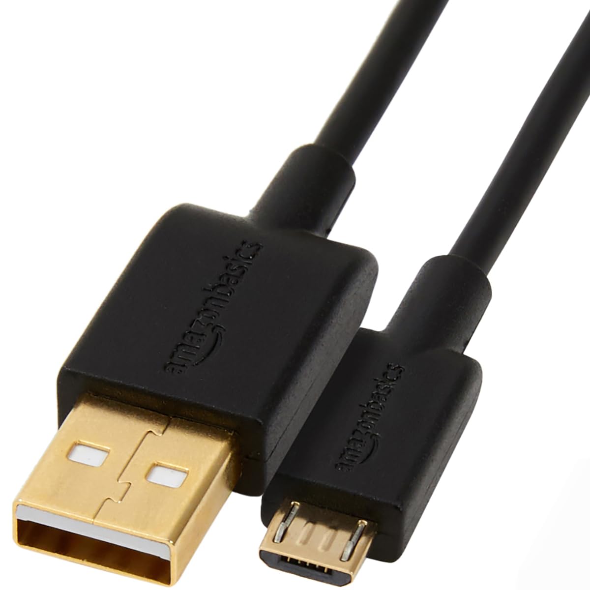 Amazon Basics 5-Pack USB-A to Micro USB Charging Cable, 480Mbps Transfer Speed with Gold-Plated Plugs, USB 2.0, 3 m, Black