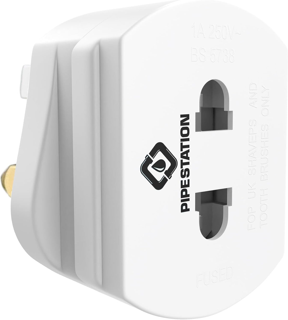Pipestation Shaver Plug Adaptor UK – 2 Pin to 3 Pin Toothbrush Adapter Plug, 1A Fused Converter for Oral-B, Philips, Braun and Remington Chargers – White