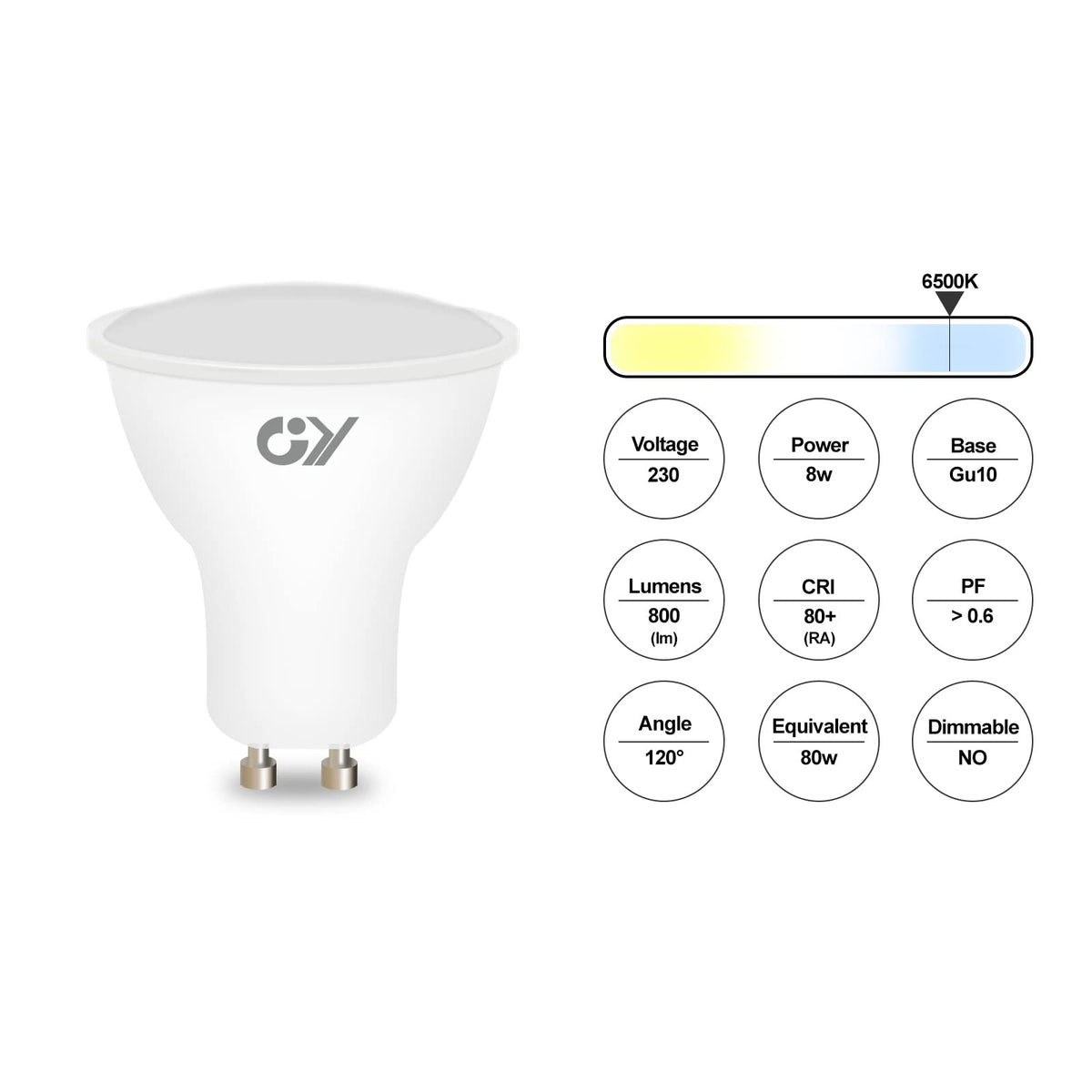 GY GU10 LED Bulbs Warm White 2700K,8W 800lm Energy Saving Light Bulbs,Equivalent to 80W 120° Wide Beam for Ceiling Non-dimmable,Pack of 12