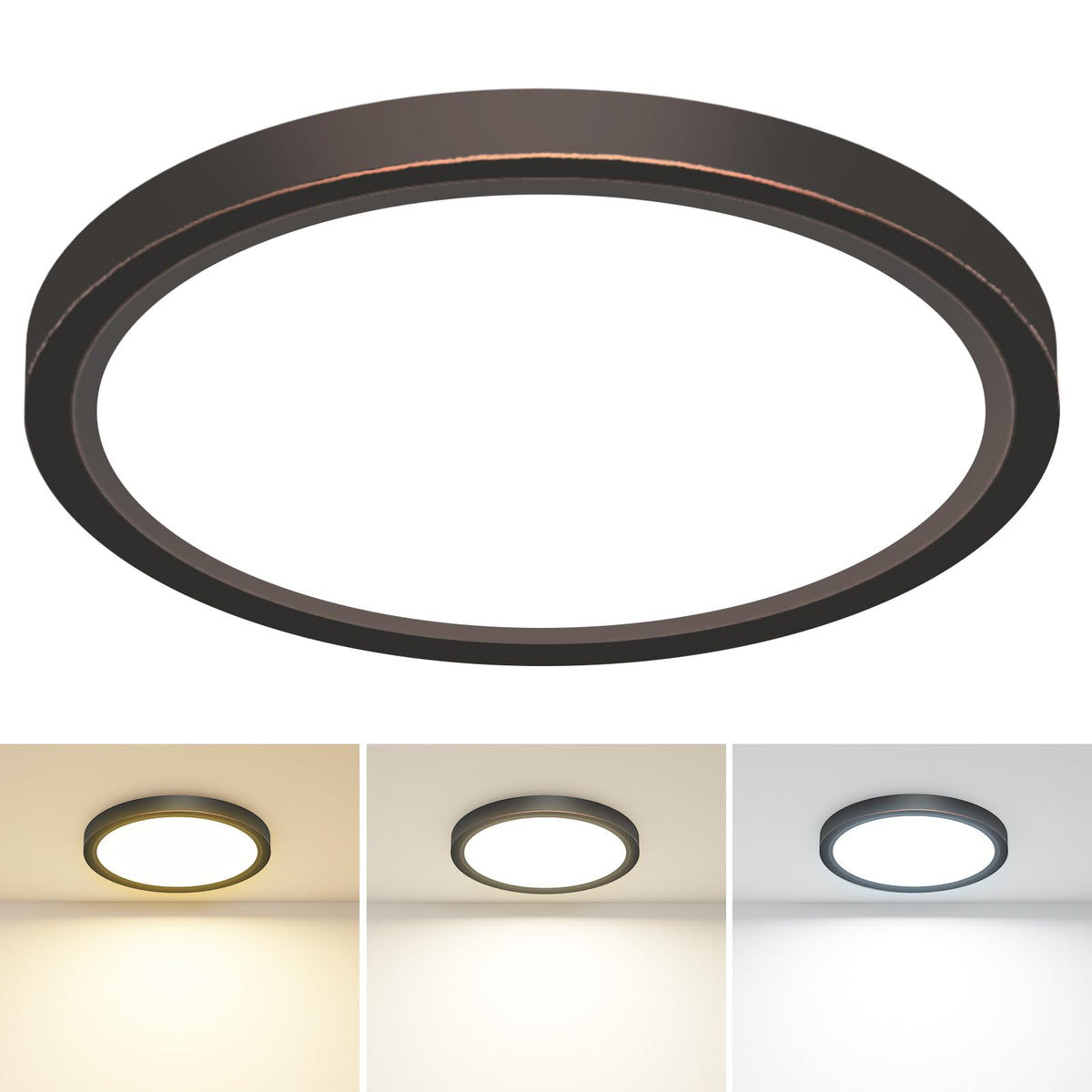 slochi Bathroom Light, 3000K/4000K/6500K 3 Color Temperature, Waterproof, Round, Modern, Flush Ceiling Light for Bathroom, Kitchen, Bedroom, Hallway and MoreØ18CM(Gold)