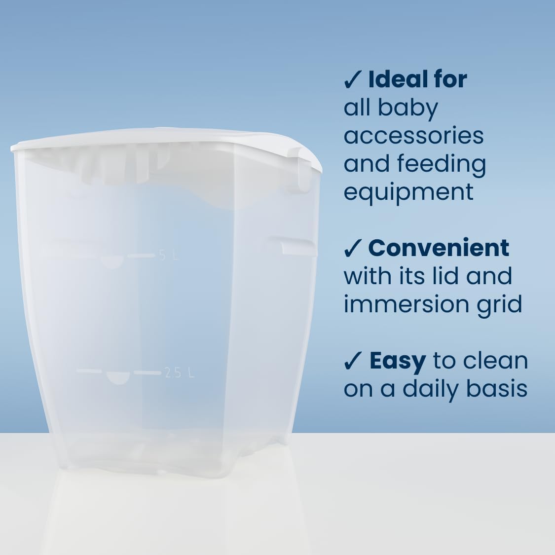 Milton Cold Water Steriliser, Kills 99% of Germs, Sterilises in 15 Minutes, Fits up to 6 Standard Baby Bottles, Used by Healthcare Professionals, White