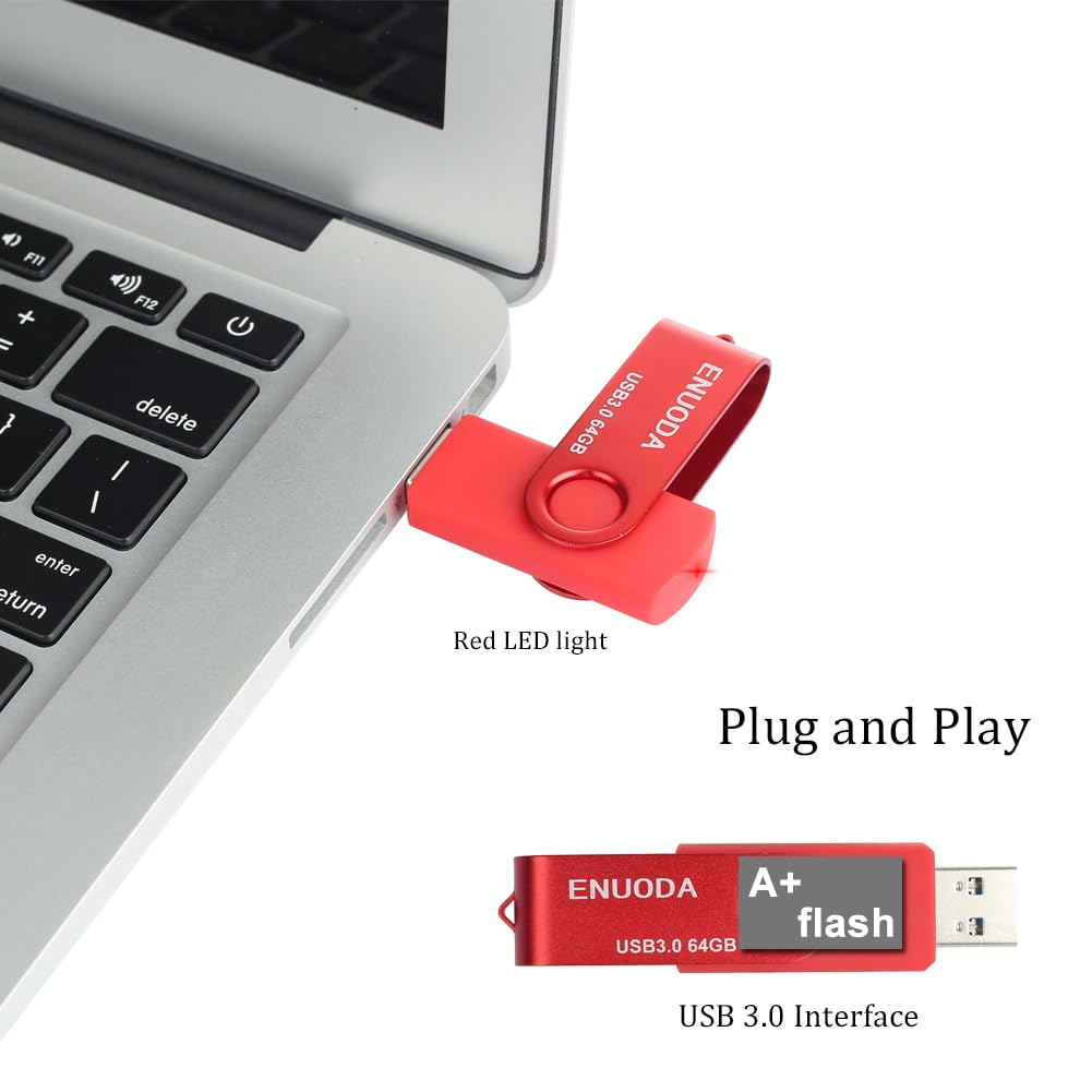 ENUODA Memory Stick 128GB USB 2.0 Flash Drives Swivel Design Storage Thumb Drive Pen Drive (Black)