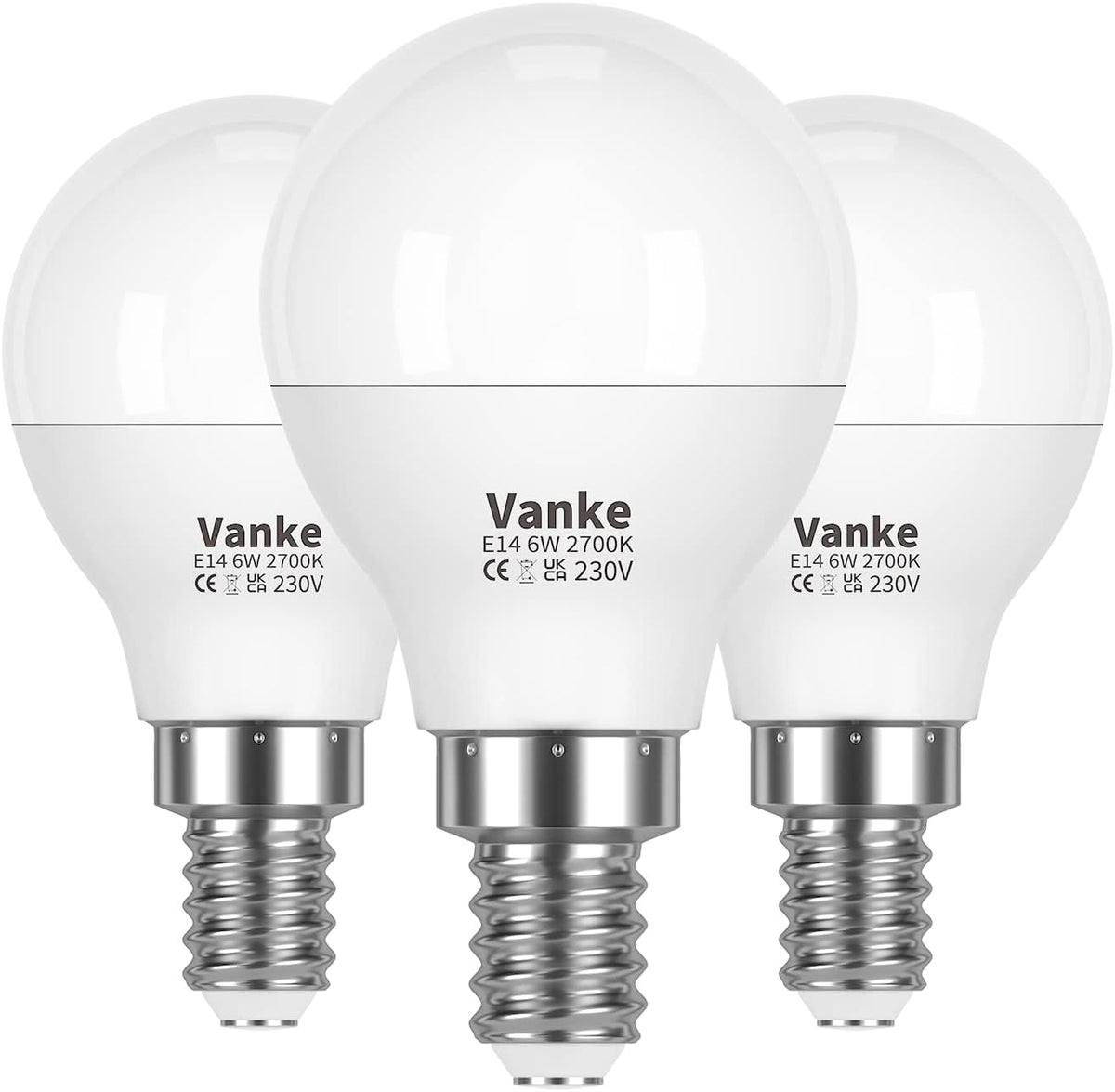 Vanke E14 LED Light Bulb, Warm White 2700K, 6W (40W Equivalent), Pack of 3