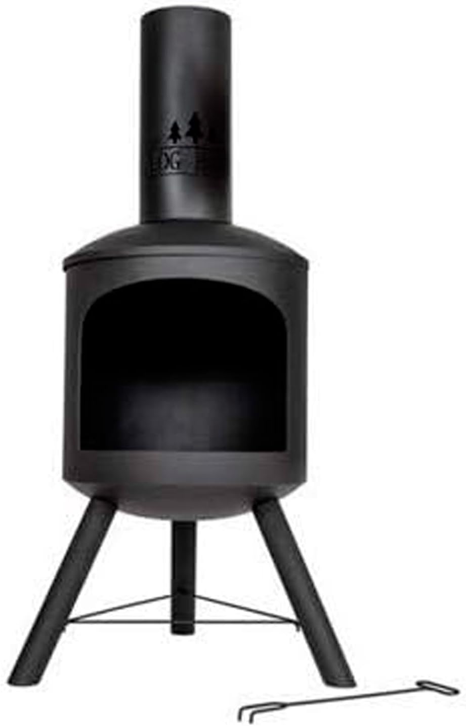 Log Barn Fire Chiminea for Garden (43 x 43 x 118 cm). Black Steel Log Burner Outdoor with Poker. Durable, Easy to Assemble, Lightweight Wood Burner Outdoor - Genuine Log Barn Garden Chiminea