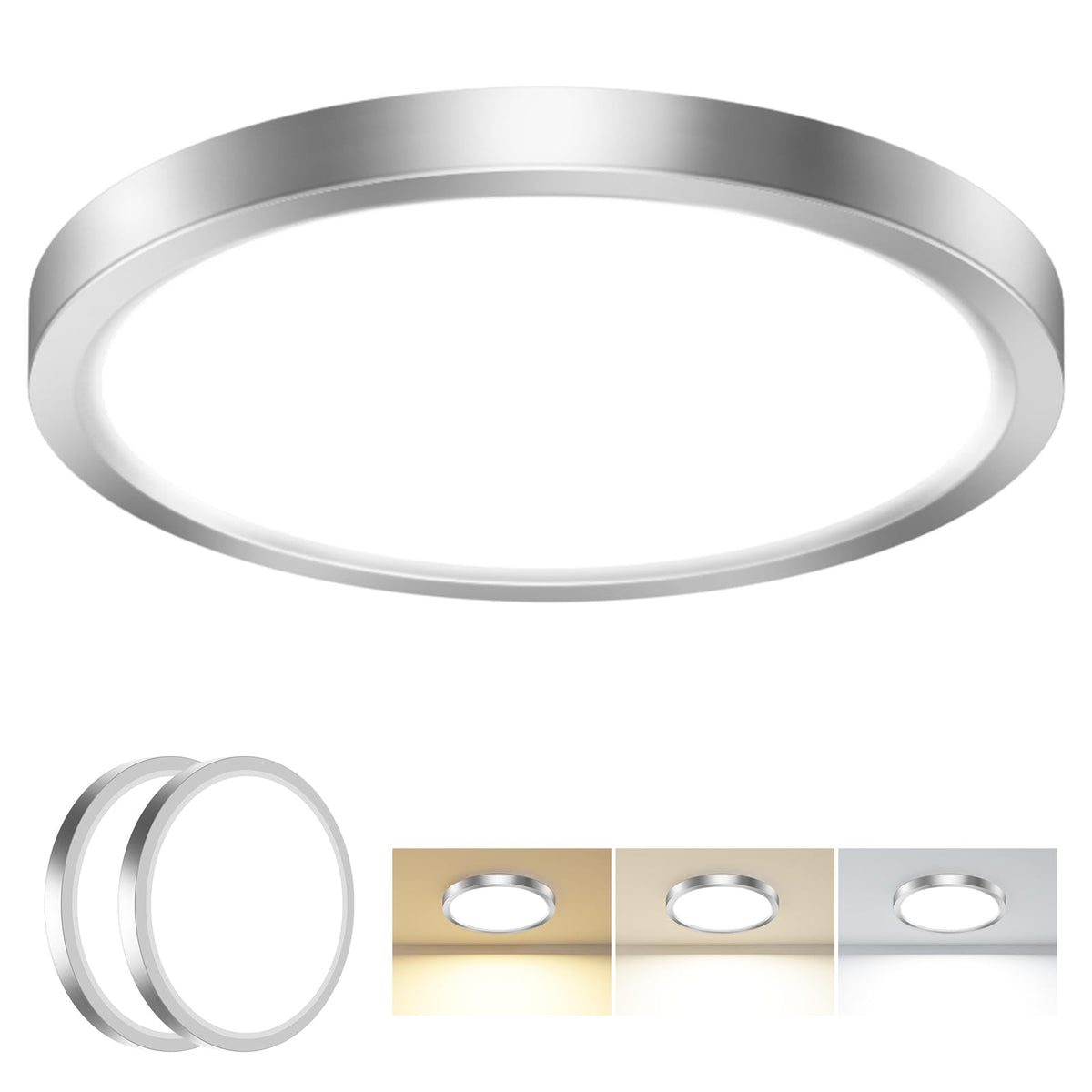 slochi Bathroom Light, 3000K/4000K/6500K 3 Color Temperature, Waterproof, Round, Modern, Flush Ceiling Light for Bathroom, Kitchen, Bedroom, Hallway and MoreØ18CM(Gold)