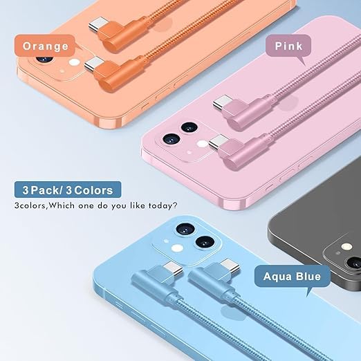 USB C to USB C Charger Cable 90 Degree [3-Pack 1.8M/6FT] 60W Fast Charging