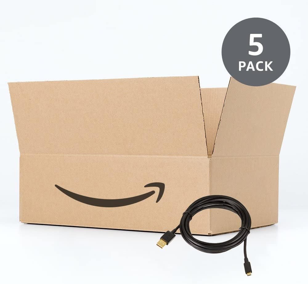 Amazon Basics 5-Pack USB-A to Micro USB Charging Cable, 480Mbps Transfer Speed with Gold-Plated Plugs, USB 2.0, 3 m, Black