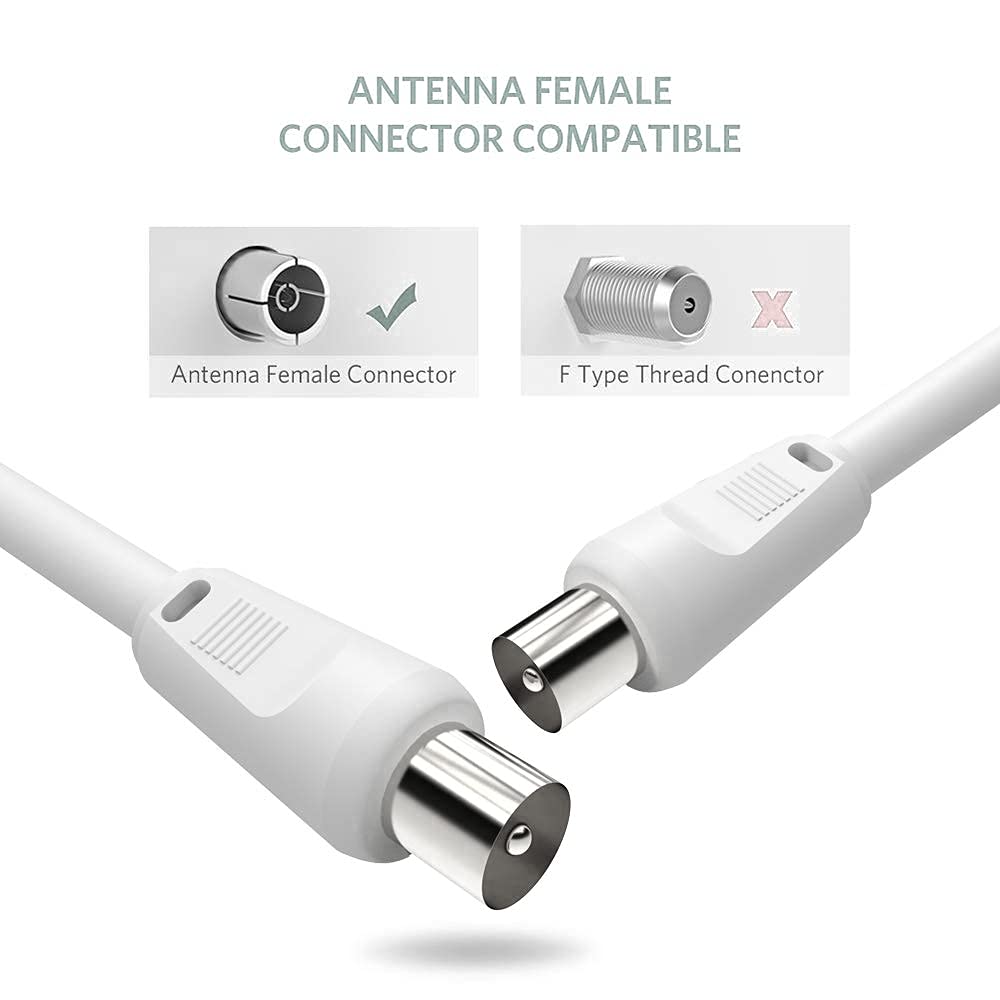 3C2V TV Coaxial Cable 8M - Nickel Plated RF Coax Extension Lead for Freesat, Aerial Socket, Freeview, Sat,DVD,VCR,SKY, Smart U-HD TV, Virgin, BT, Antenna Box, Y Splitter, Signal Booster 8.0 Meter