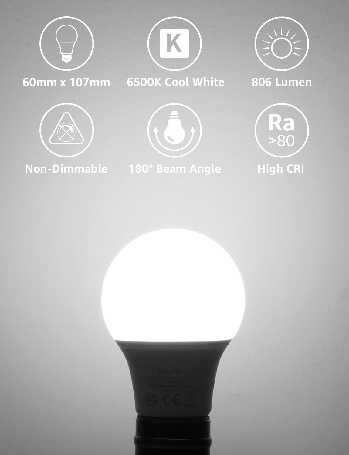 Lepro E27 Screw Bulb, 806lm Cool White 6500K, 8.5W = 60W, Pack of 6