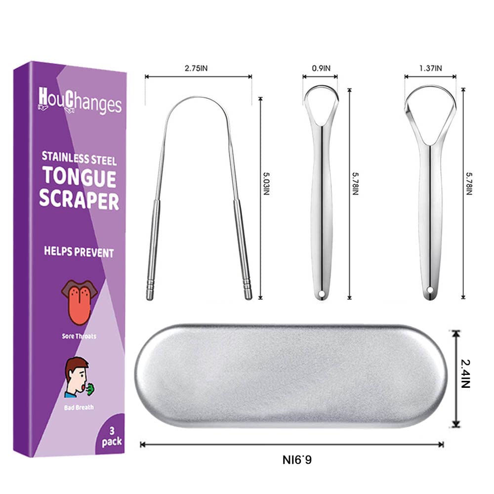 Tongue Scraper Stainless Steel,Tongue Cleaners Fresh Breath Restored Taste U Size(2Pcs)
