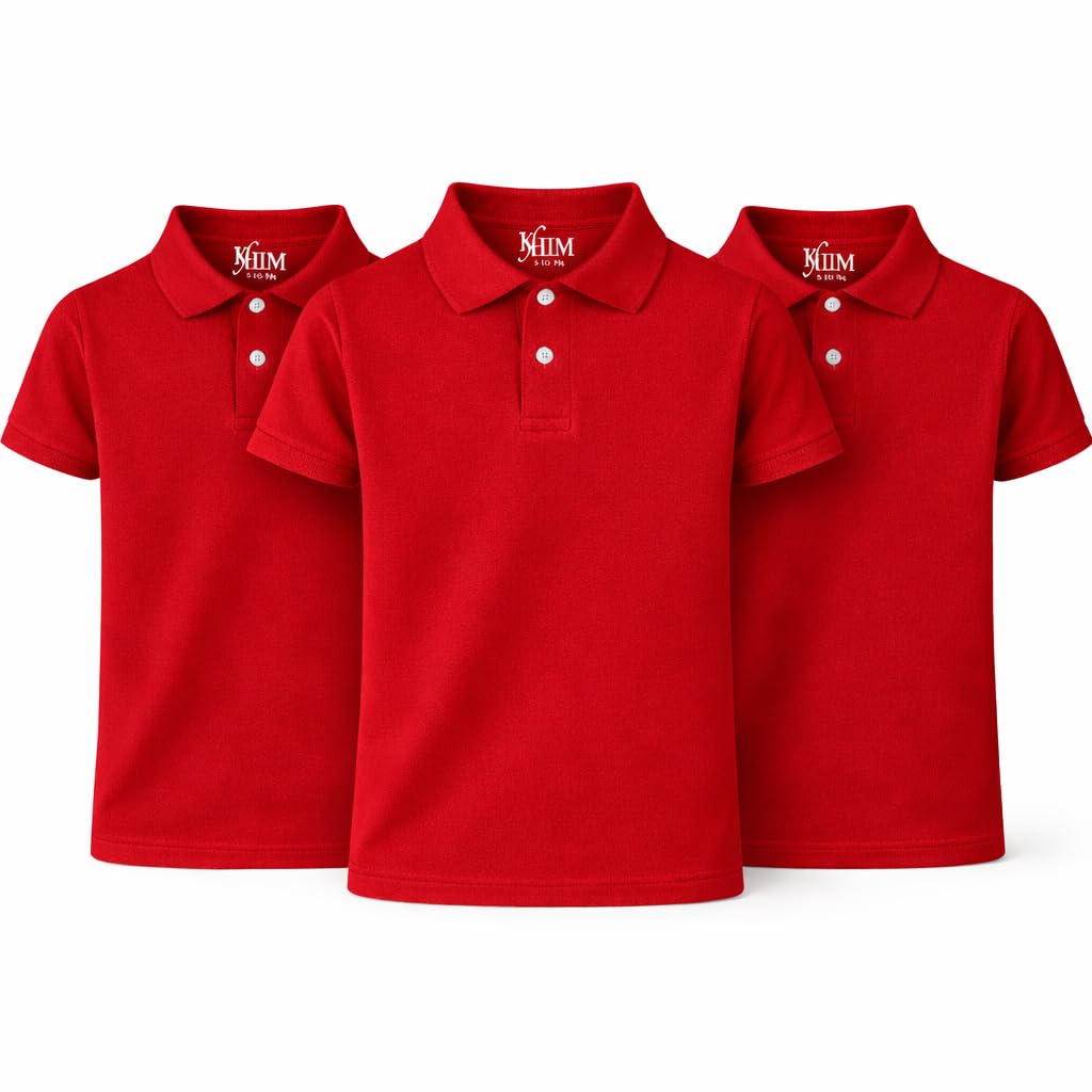 KHIM Unisex Polo Short Sleeve Polycotton Boys Girls School Uniform Plain Half Sleeve Shirts Sports Wear Indoor Outdoor