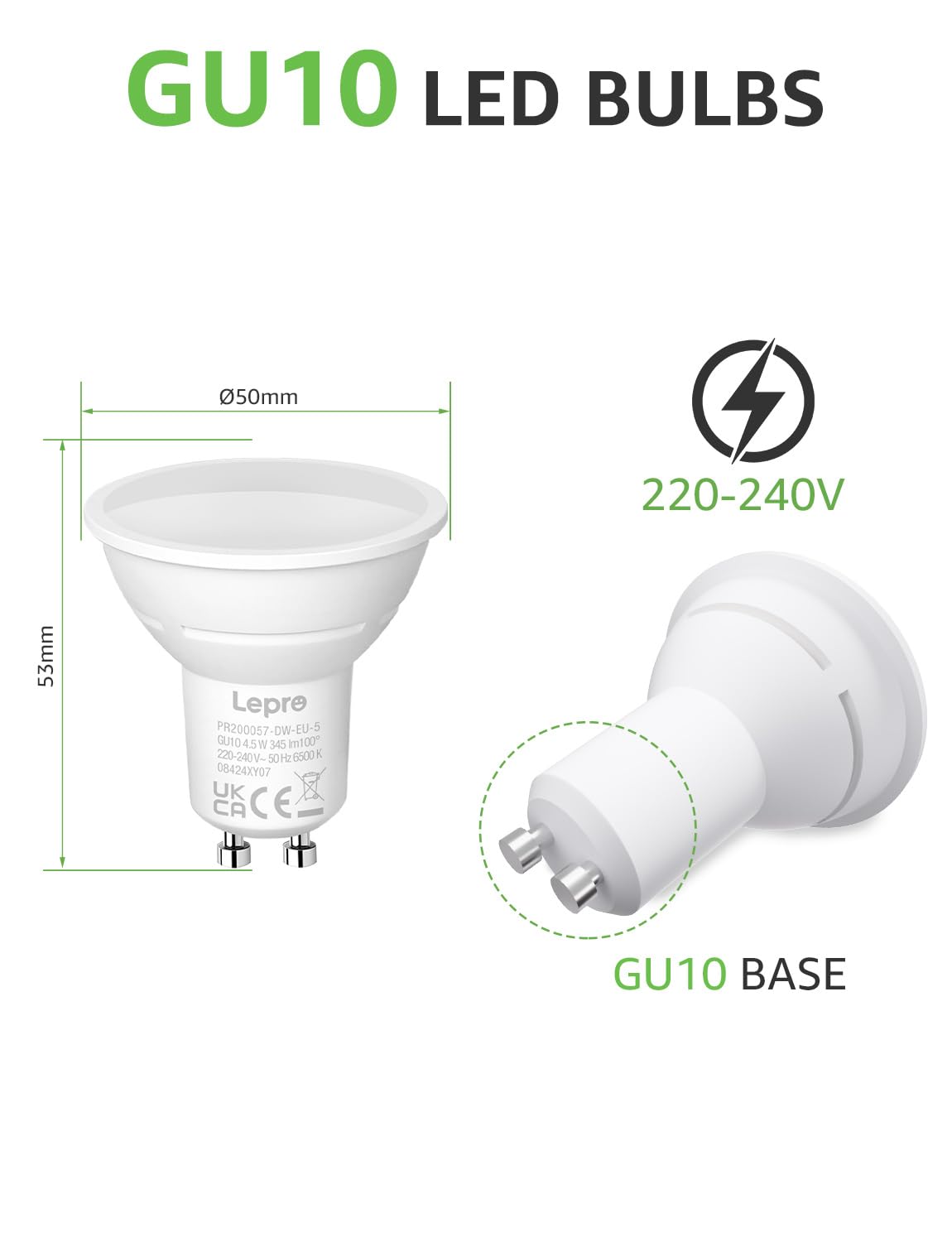 Lepro GU10 LED Bulbs, Warm White 2700K, 4.5W, 50W Equivalent, Pack of 5