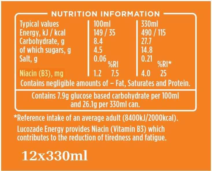 Lucozade Energy Orange 330ml (Pack of 12)