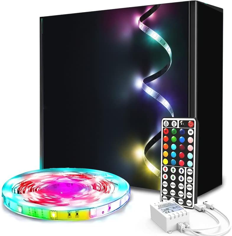 phopollo 5m RGB LED Strip Lights with Remote for Bedroom, Party.24V 5050 RGB, 44-Key Remote, Flexible Adhesive, Bedroom/Party Use