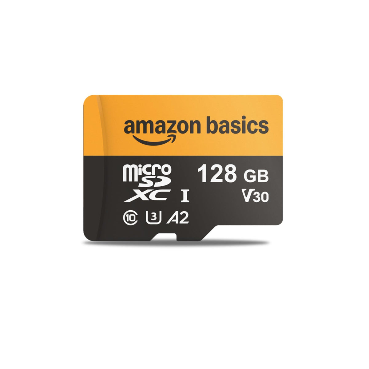 Amazon Basics microSDXC Memory Card with Full Size Adapter, A2, U3, Read Speed up to 100 MB/s, 128GB, Black