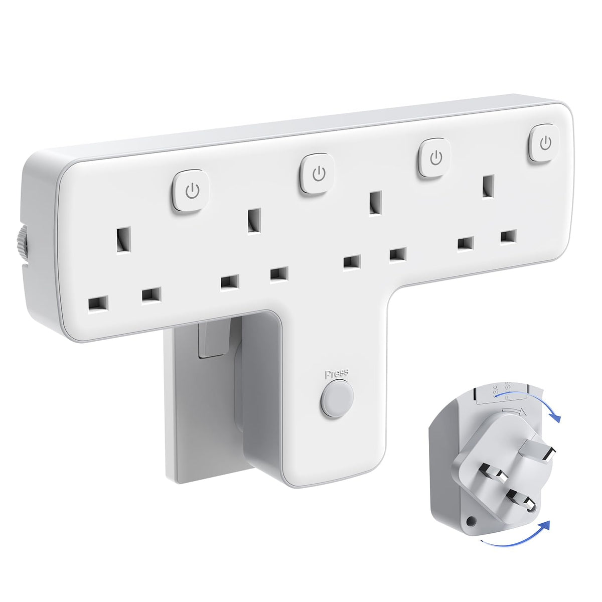 Plug Adapter, Mscien 3 Way Extension Plug with 3 USB, Plug Extension Socket with Independent Switches, Multi Plug Adaptor UK Built-in Surge Protector with 180 Degree Rotation Button