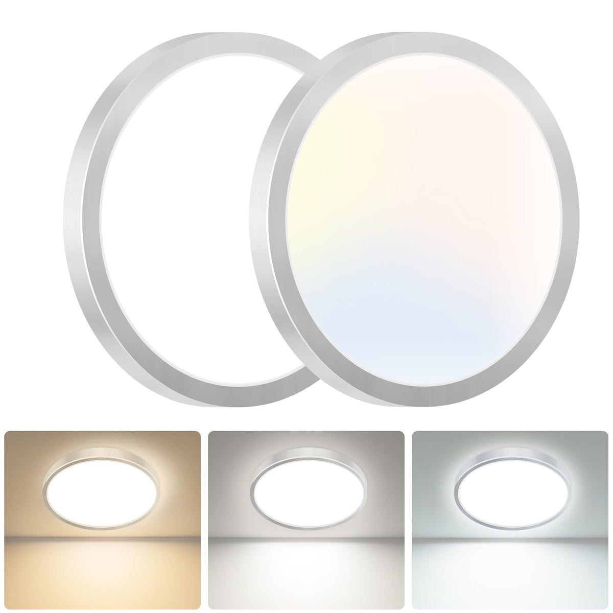 hepside Bathroom Light, 3000K/4000K/6500K 3 Color Temperature LED Ceiling Light, 15W 1500LM, Waterproof, Round, Small, Modern, Flush Ceiling Light for Bathroom, Kitchen, Bedroom, Black