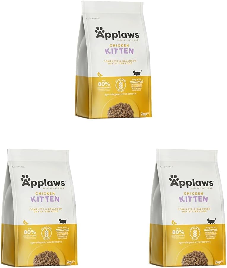Applaws Complete and Grain Free Dry Kitten Food, Kitten Chicken for all Cats, 2 kg Bag (Pack of 3)