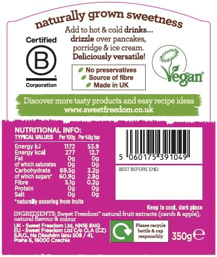 Sweet Freedom Raspberry Syrup 350 g (Pack of 1)