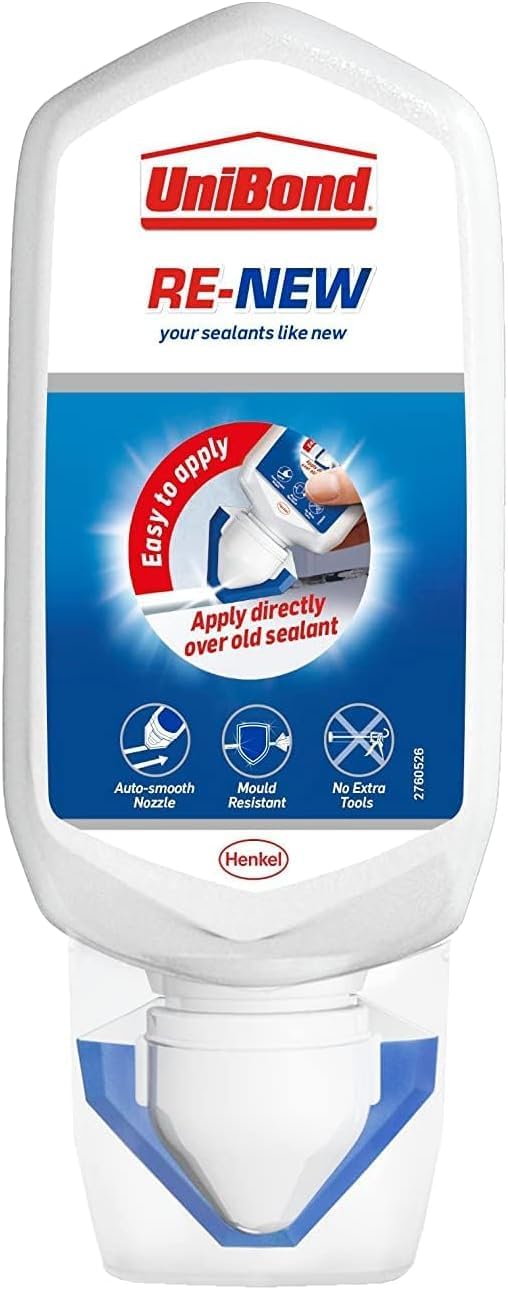 UniBond Re-New, White Silicone Sealant Renewal, Kitchen & Bath, 1 x 80 ml