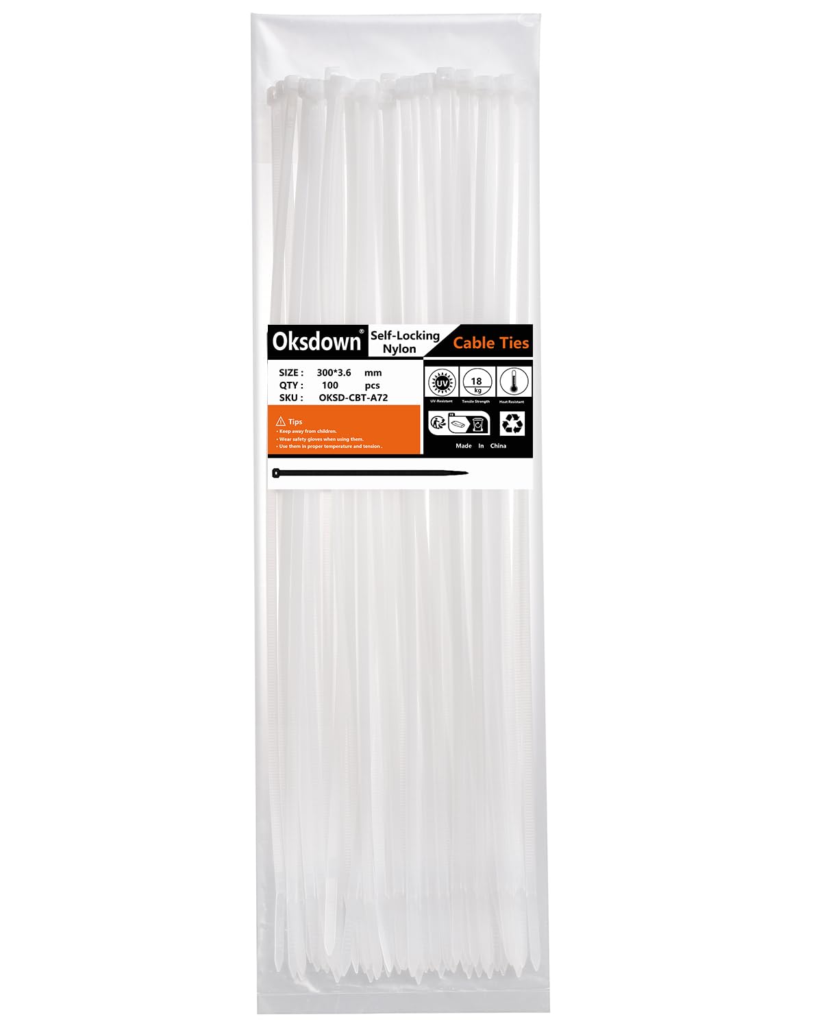 100 Pack Yellow Plastic Cable Ties 300mm×3.6mm Heavy Duty Strong Nylon Premium Self Locking 12 inch/30 cm Long Zip Tie Wraps