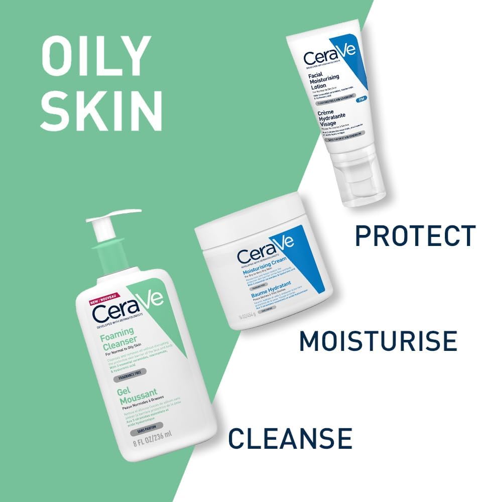 CeraVe Foaming Cleanser for Normal to Oily Skin with Niacinamide & 3 Essential Ceramides, Developed with Dermatologists, Gently Cleanses & Removes Excess Oil, Fragrance-Free