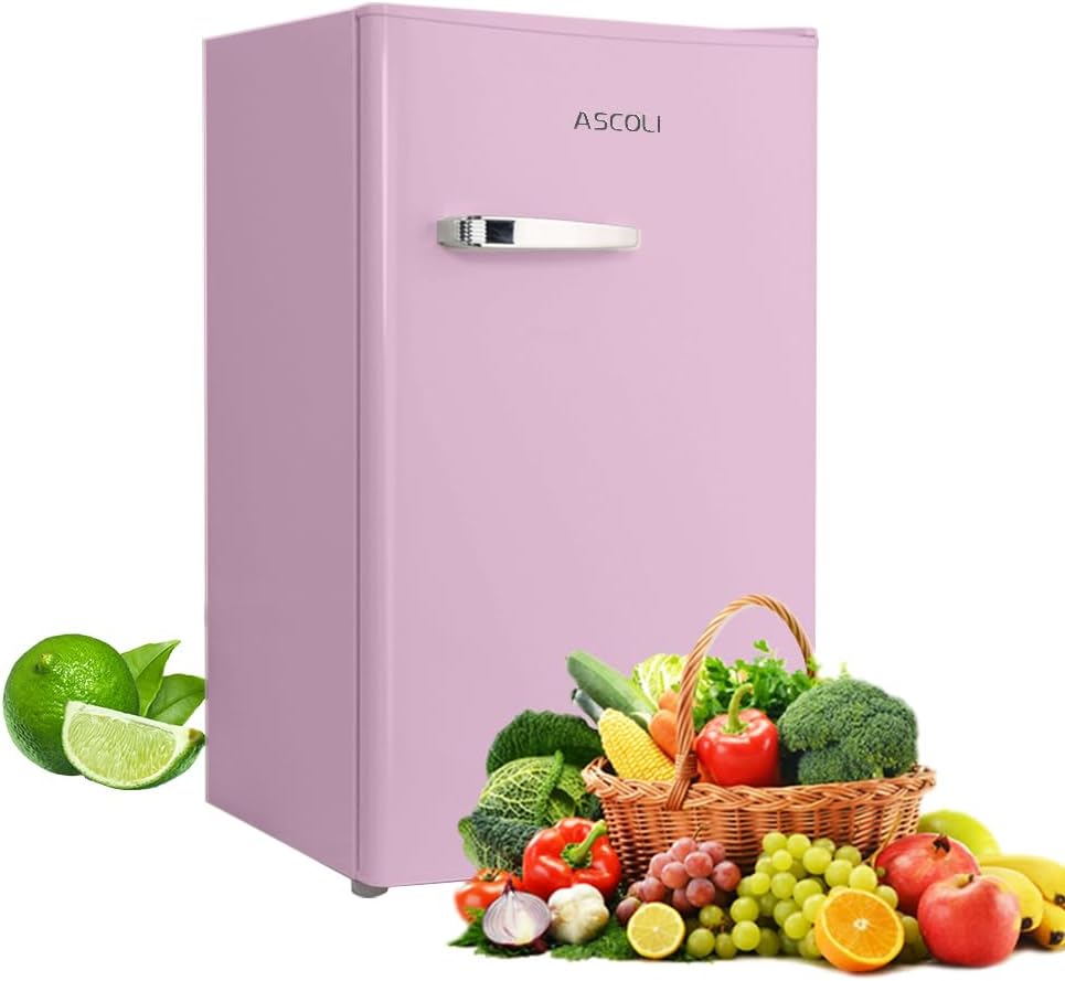 Retro Mini Fridge 85L, Compact Refrigerator, Under Counter Fridge, Direct Cooling, Super Quiet, Adjustable Racks, Metal Handle, Mechanical Control, Led Light