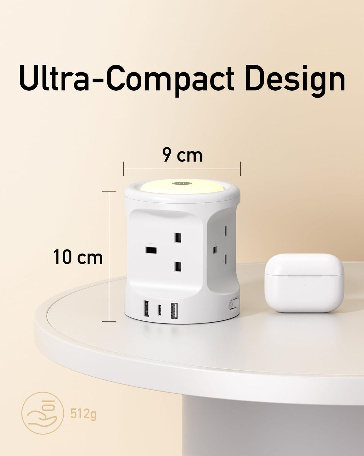 Extension Lead with USB Slots and Night Light, 4 Way (13A/3250W) Multi Plug Extension Cords & 3 USB Ports, Surge Protected Extension Lead with Switches, 2M Extension Cable for Home Dorm Office