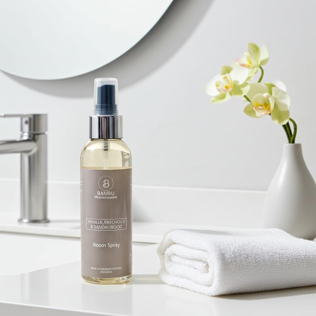 Bambu Vanilla, Patchouli & Sandalwood Luxury Room Spray 150ml – Long-Lasting Home Fragrance & Air Freshener for Bedroom, Bathroom & Office