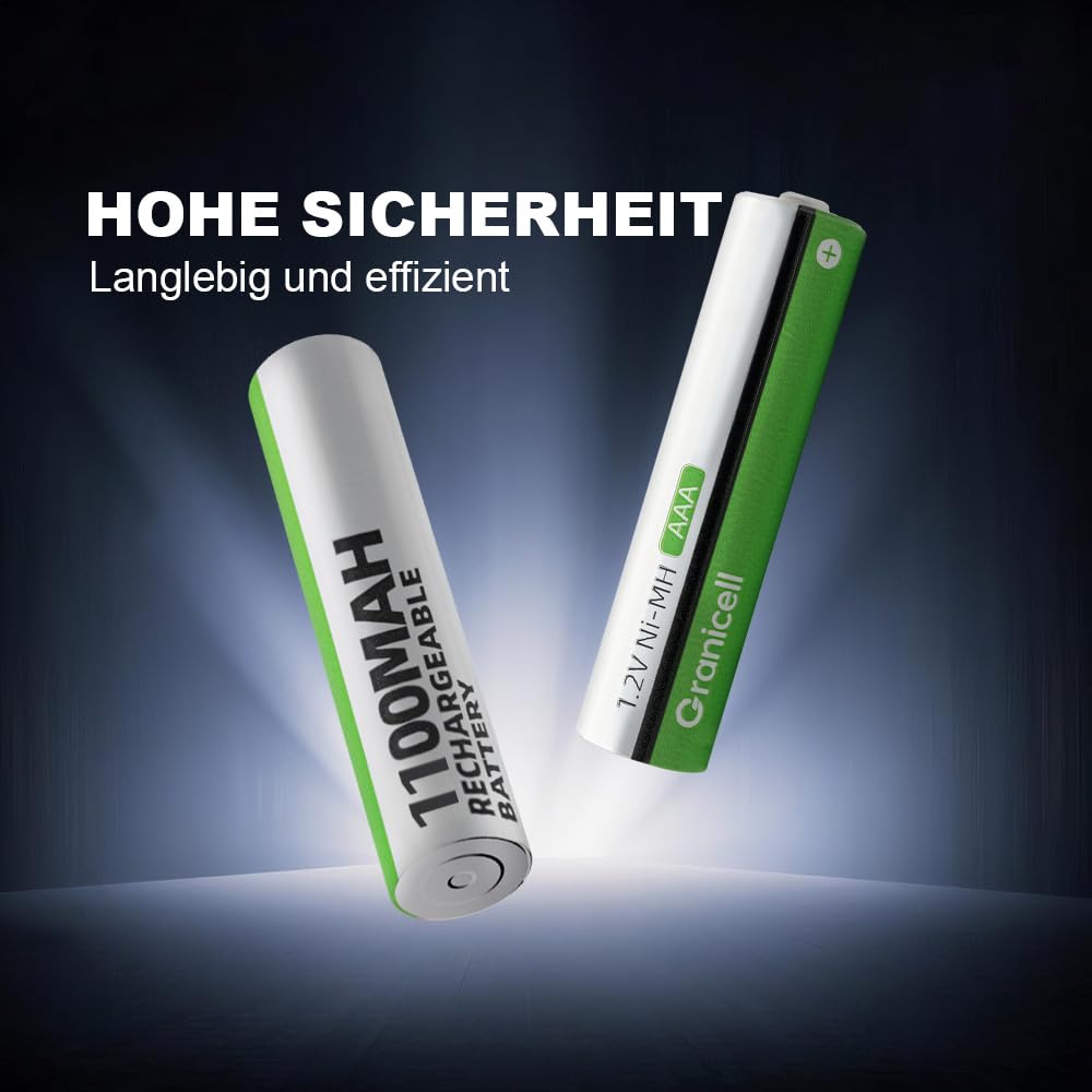 Granicell AAA Rechargeable Batteries (12 Pack), 1100mAh, 1.2V NiMH