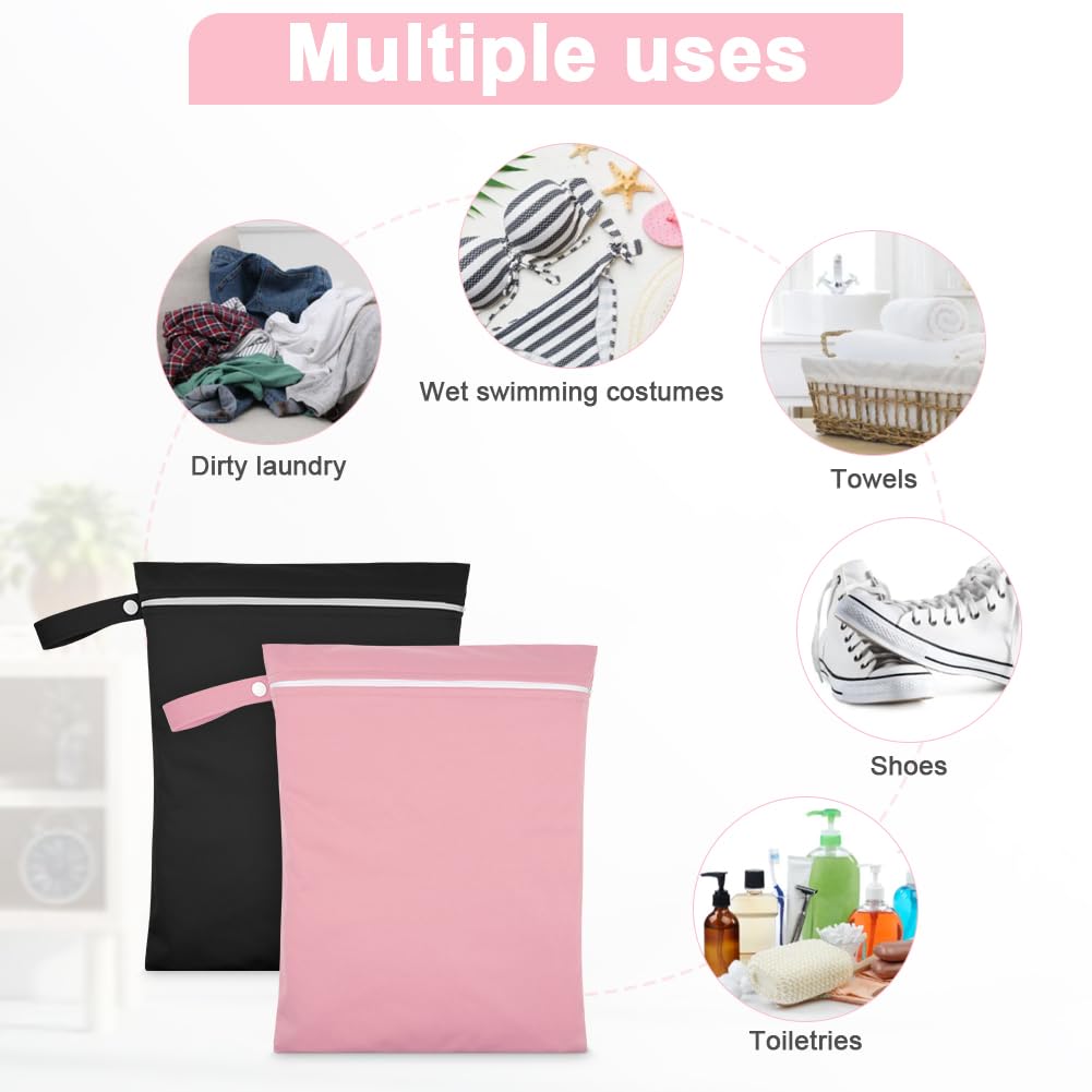 2PCS Wet Bags for Baby Items, Wet Swimsuits, Beach, Camping(Black)