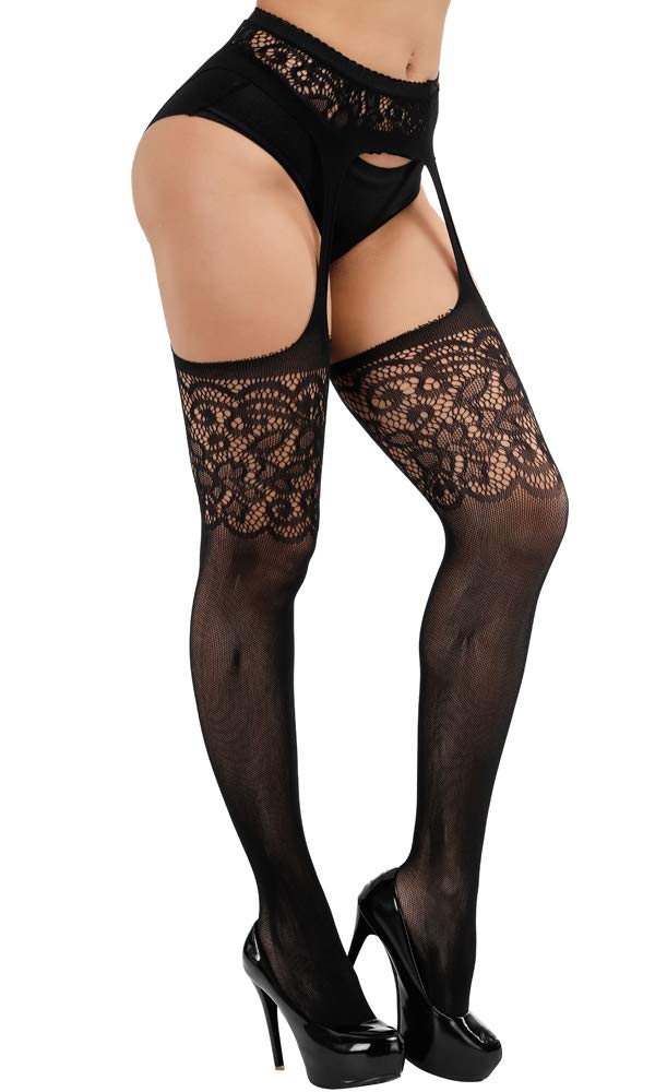 E-Laurels Womens Fishnet Tights Stockings Black Pantyhose Fish Net Plus Size
