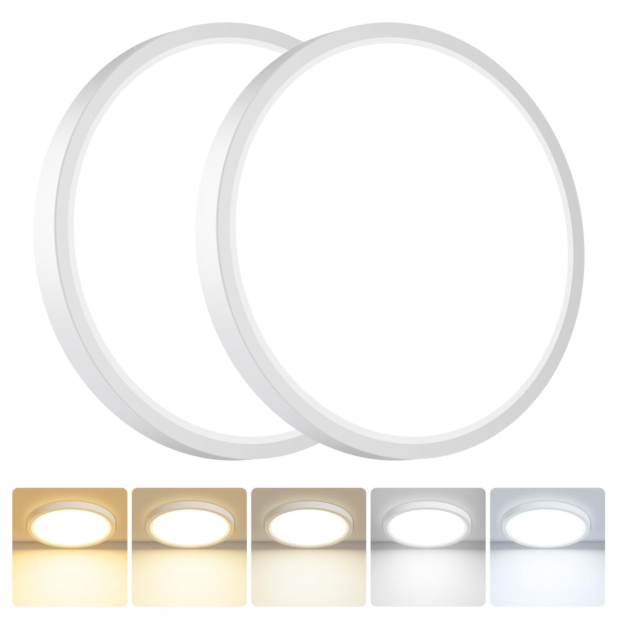 hepside 2 Pack Bathroom Ceiling Light 30cm, 3000K/3500K/4000K/5000K/6500K 5CCT LED Ceiling Lights, 24W, Modern, Waterproof, Round Flush Mount for Bathroom, Kitchen, Bedroom, Hallway