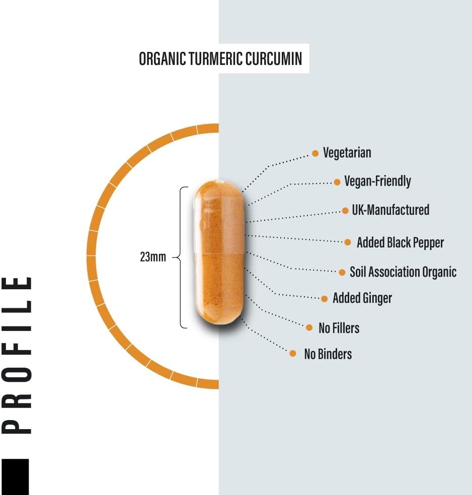 Organic Turmeric Capsules High Strength and Black Pepper with Active Curcumin with Ginger 1380mg - Advanced Tumeric - Each 120 Veg Capsule is Organic (2 Capsules per Serving)