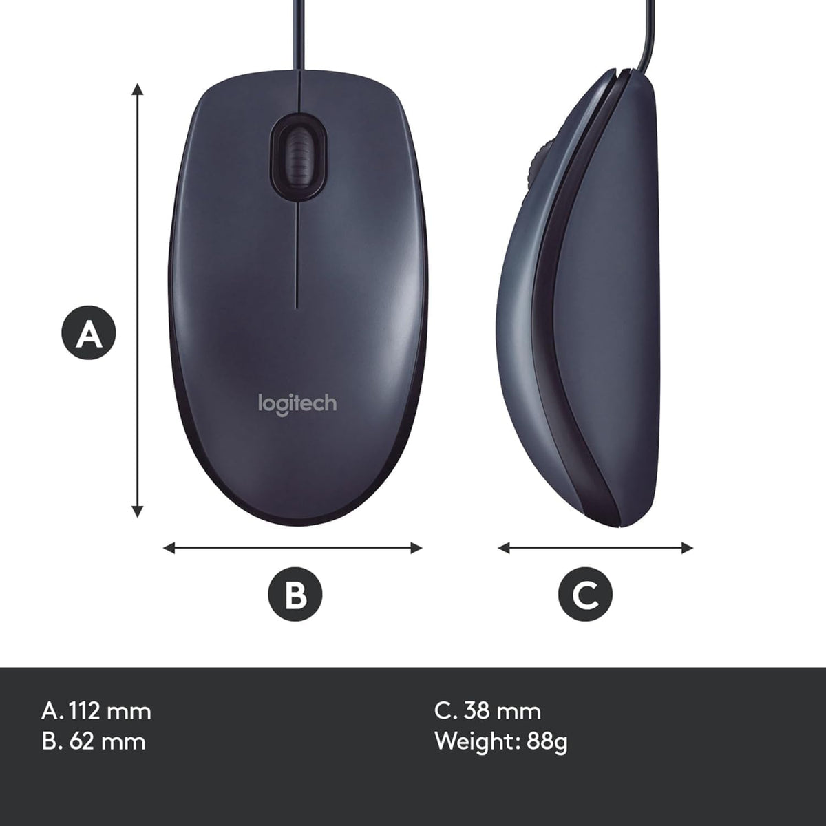 Logitech B100 Wired Mouse, USB Port, 800 DPI Optical Sensor, 3 Buttons, for Left and Right Handers, PC/Mac - Black (Optical Business Mouse | Pack of 5)