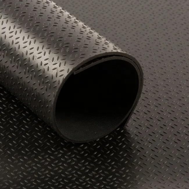 Black Rubber Matting Roll | Thick Heavy Duty Flooring Mat, Indoor & Outdoor, Non-Slip, Waterproof & Easy to Cut | Ideal for Garage, Vans, Gym, Shed Floor | 3mm (4.5m x 1.5m, Small Diamond)