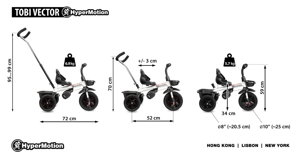 HyperMotion Toddler Tricycle with Parent Handle, Canopy, Safety Belt & Basket — From 12 Months
