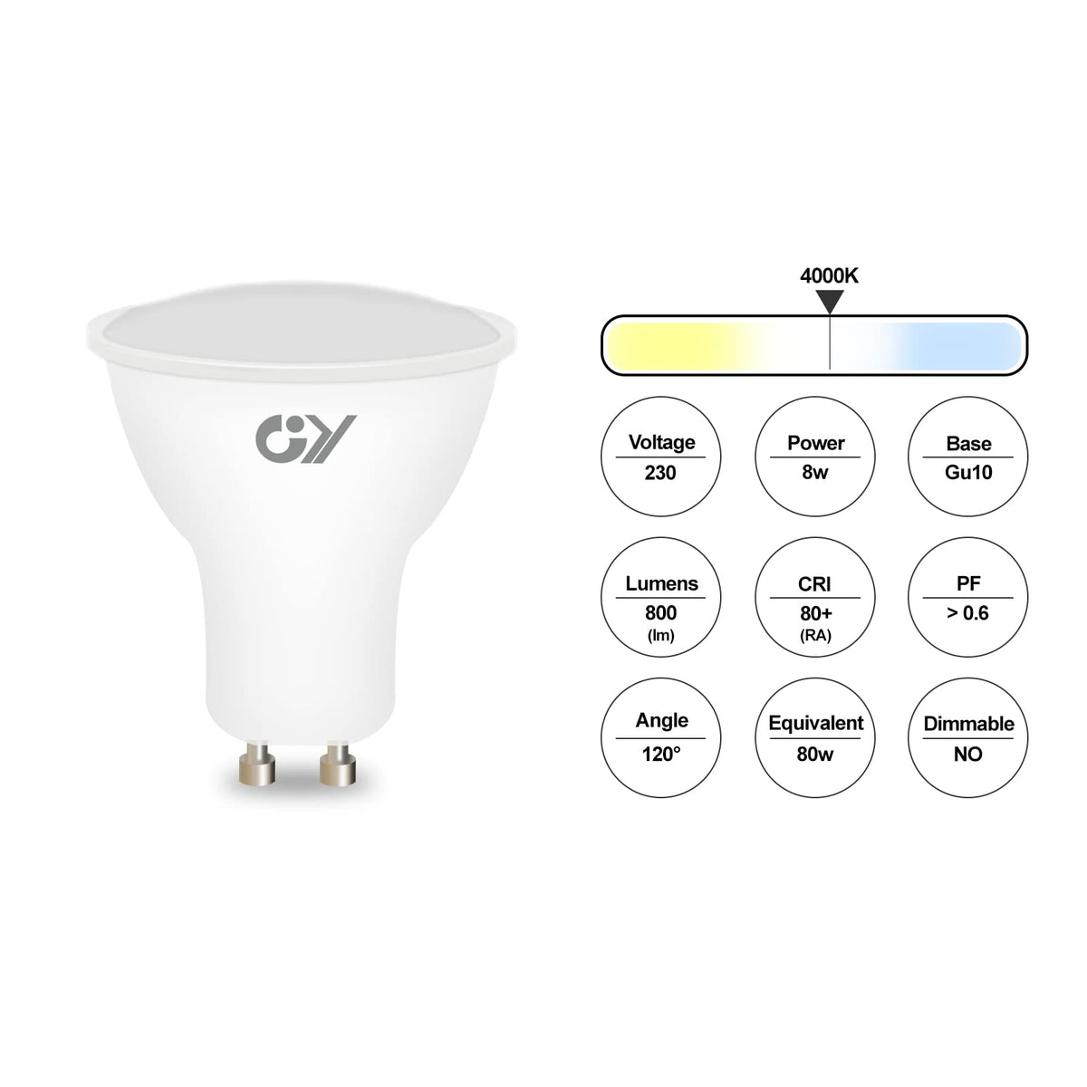 GY GU10 LED Bulbs Warm White 2700K,8W 800lm Energy Saving Light Bulbs,Equivalent to 80W 120° Wide Beam for Ceiling Non-dimmable,Pack of 12