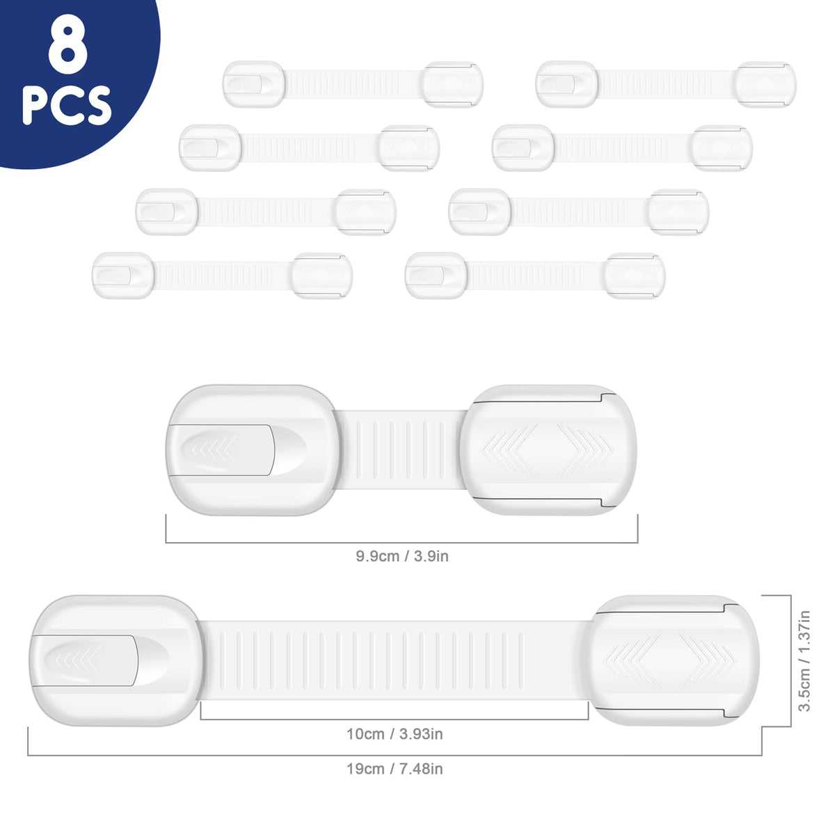Adjustable Child Locks for Kitchen Cupboards 10 Pack - White