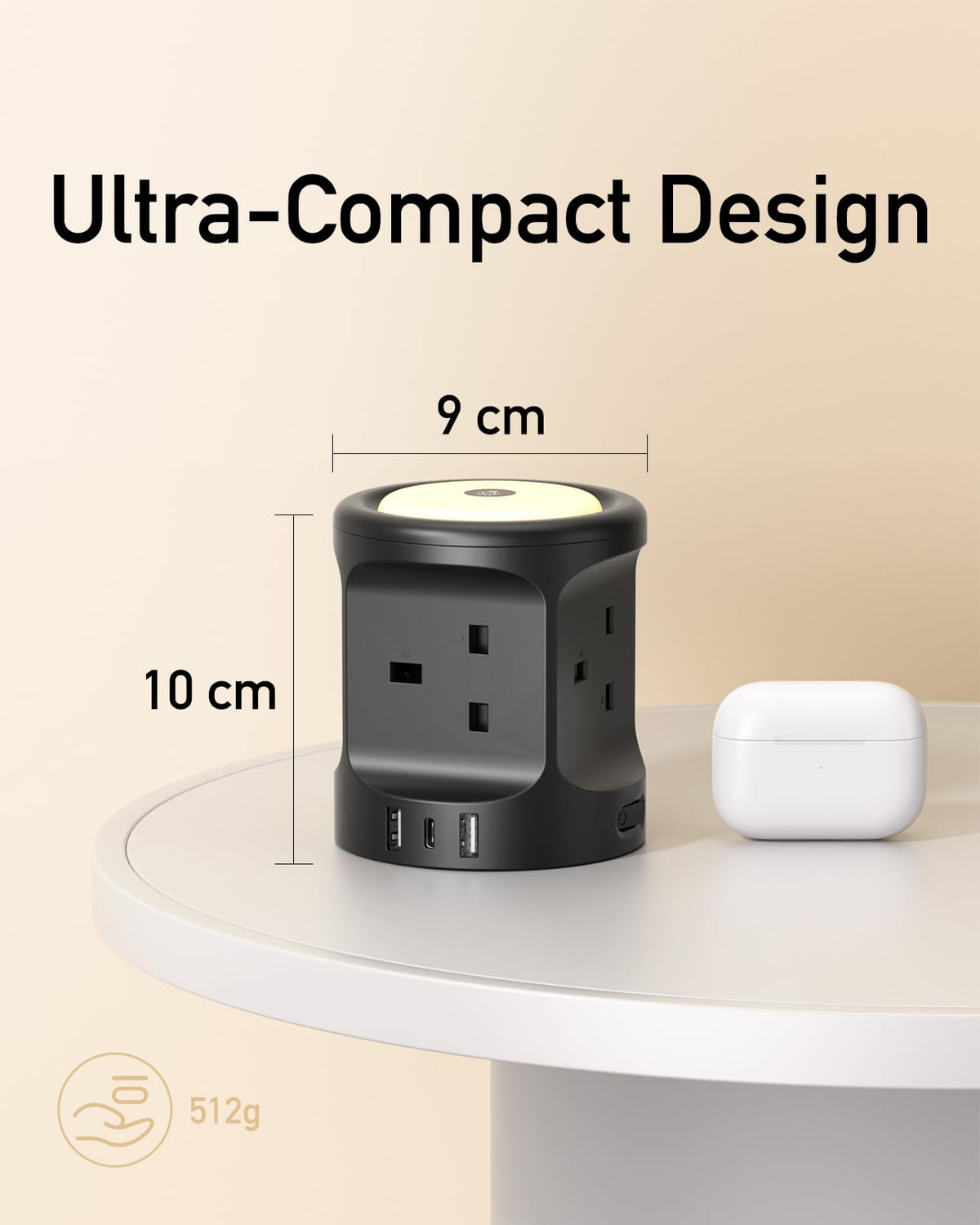 Extension Lead with USB Slots and Night Light, 4 Way (13A/3250W) Multi Plug Extension Cords & 3 USB Ports, Surge Protected Extension Lead with Switches, 2M Extension Cable for Home Dorm Office