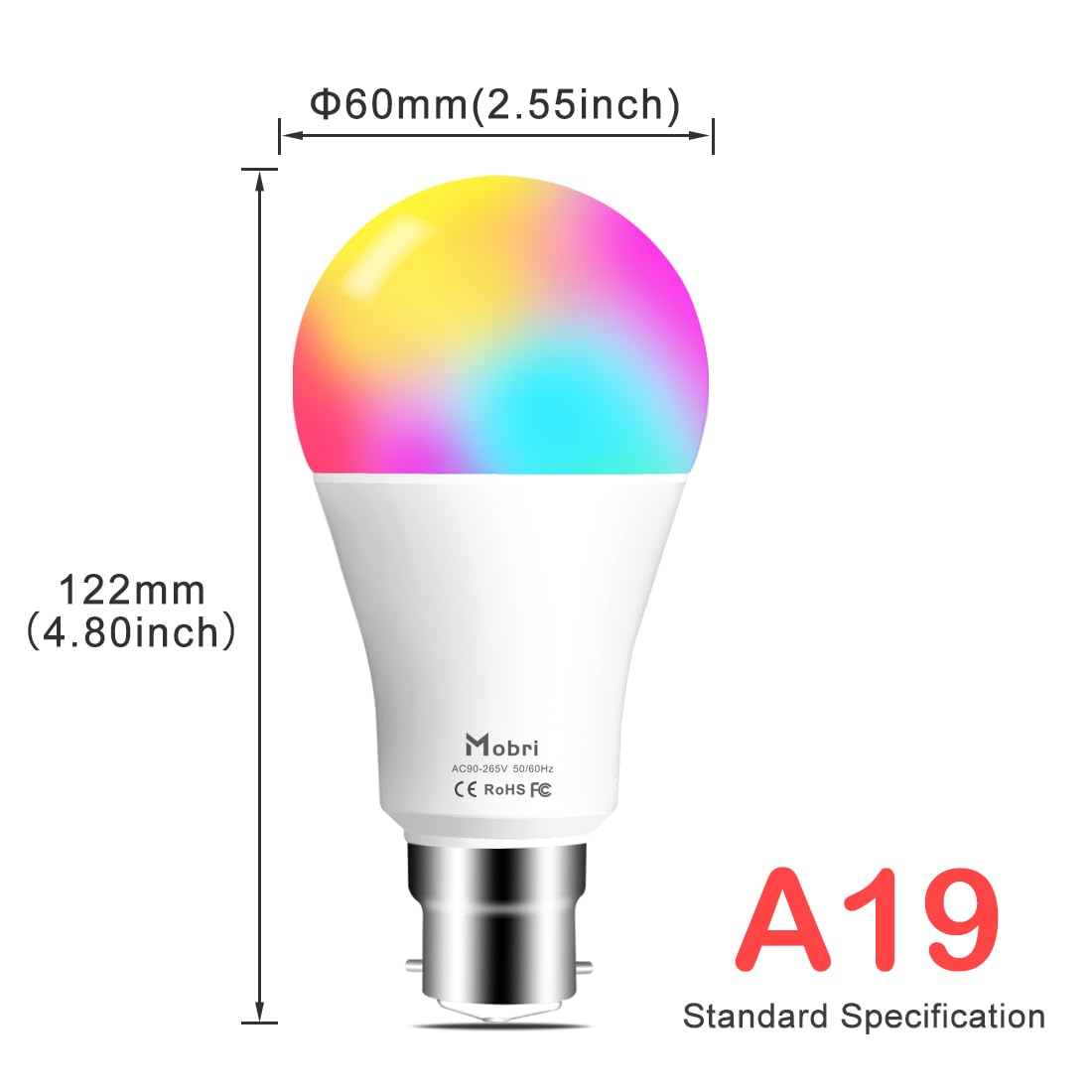 Mobri B22 LED Colour Changing Light Bulbs with Remote Control, 75 Watt Equivalent Bayonet Dimmable Colour Bulbs with Timing, Memory & Sync, 120 Multi RGB Colours + Daylight White,2 Pack