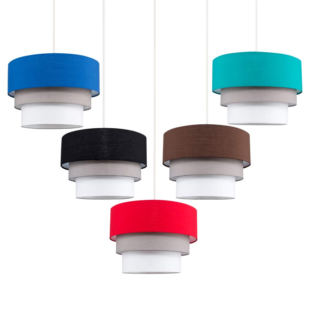 MiniSun | Round Modern 3 Tier Fabric Ceiling Pendant Light Shade in Black | Pendant Lights, Home Décor & Improvement Essential | 30cm Shade Width